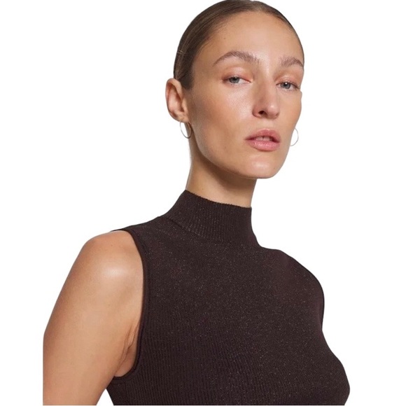 NWT Theory Black Sleeveless Mock Neck Turtleneck Shimmer Knit Sweater Top Size S - Picture 2 of 8